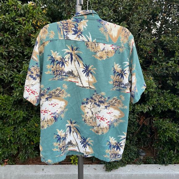 Ocean Pacific Hawaiian Aloha Button Down Tropical Blue Men’s Shirt Medium - Picture 2 of 6